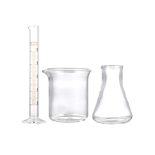 TOYMYTOY 3個ラボメスシリンダーとビーカーセット10ミリリットルガラスラボ試験管50ミリリットルガラス卒業ビーカーフラスコ計量カップ液体容器実験室用品